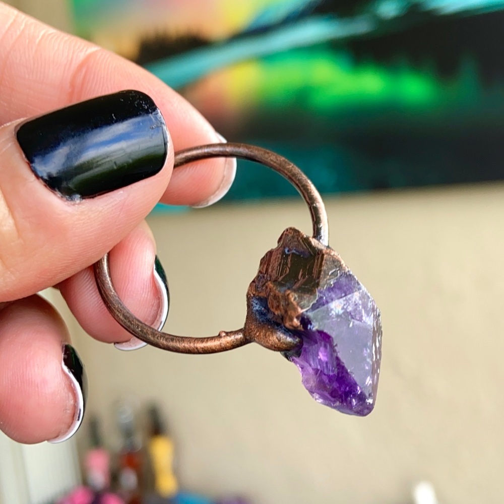 Genuine amethyst crystal stone bead lava necklace - Picture 7 of 16